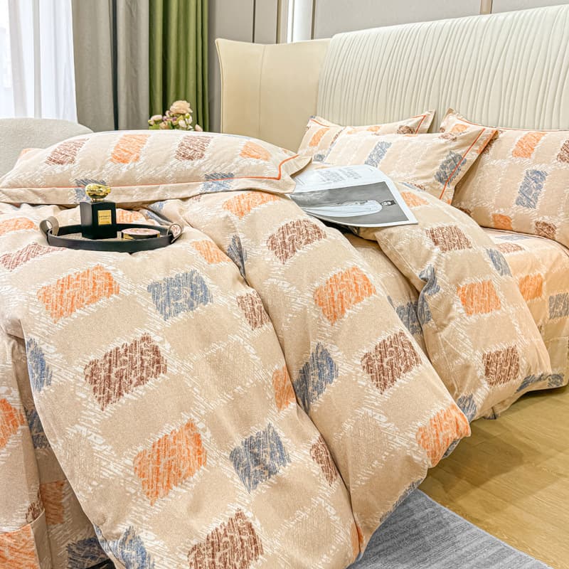 Simple Printed Cotton Brushed Gift Box Set Four-Piece Bedding Set Autumn Winter Bed Sheet Duvet Cover Pillowcases Factory Wholesale