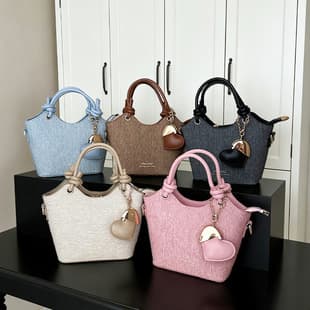 Cross-Border 2025 New Niche Design Handheld Bucket Bag for Women, High-End Lady's Handwoven Basket Bag, Single Shoulder Crossbody Bag