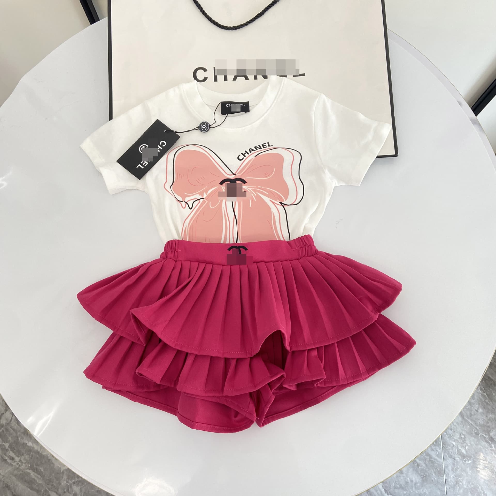 Girls Summer Outfit 2025 New Girls Summer Short Sleeve Pleated Skirt Two-Piece Set Girls Stylish Princess Dress