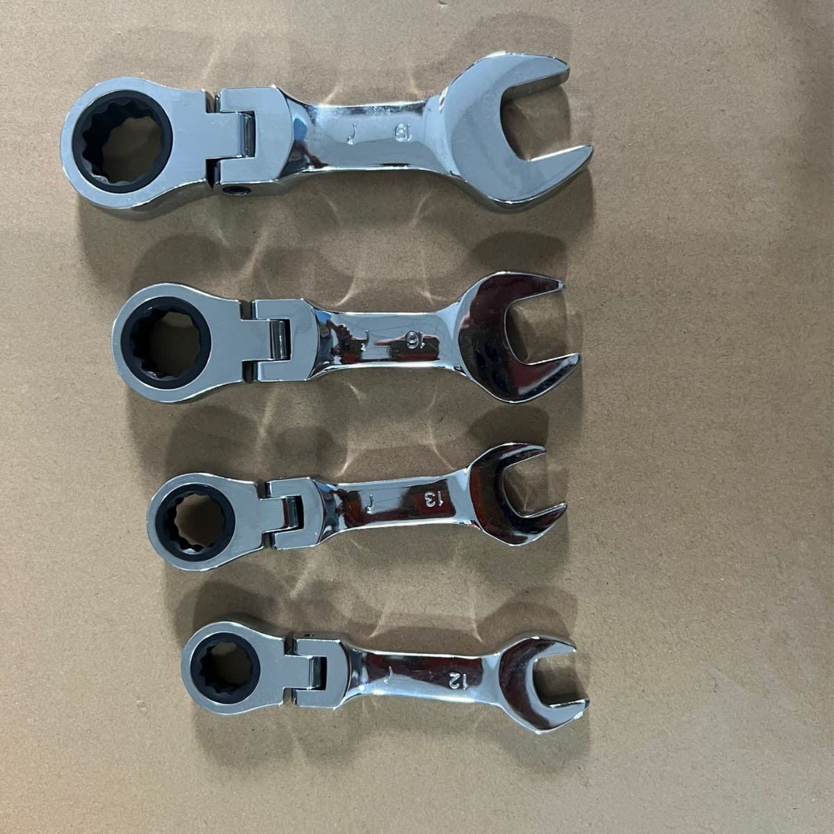 Swivel head short ratchet wrench, mirror chrome plated, mini wrench, hex key, single head