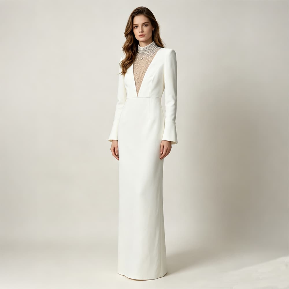 Luxury Quality Banquet Evening Gown Long Dress 2026 Long Sleeve Elegant Sparkling Rhinestone Long Dress Gown