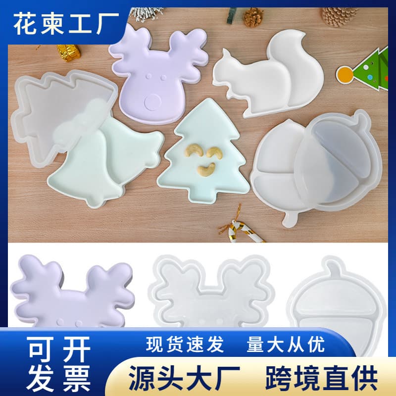 DIY Christmas Tree Fruit Tray Silicone Mold Plaster Christmas Elk Easy Release Coaster Resin Mold