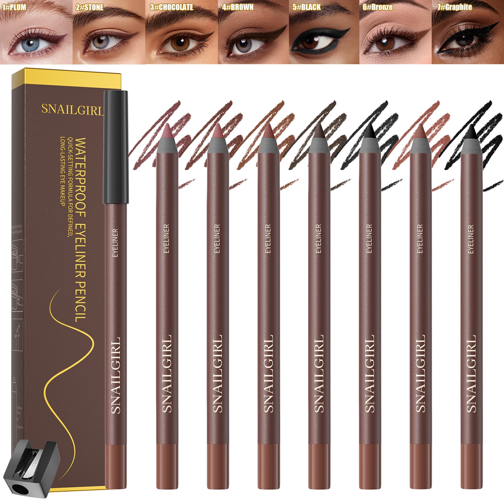 Snailgirl Colored Eyeliner Gel Pen Waterproof Smudge-Proof Smooth Sharpenable Eyeliner Pen Cross-Border Hot Item