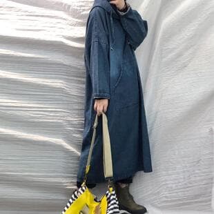 2026 Spring Summer Forest Style Dress Retro Woodland Woman Loose Plus Size Denim Hooded Long Sleeve Dress Casual Versatile Trendy