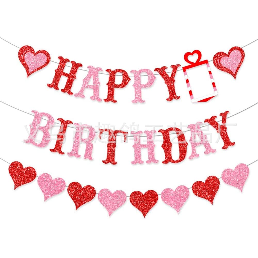 HAPPY BIRTHDAY Pull Flower Cake Topper Birthday Decoration Valentine Theme Spiral Heart Banner