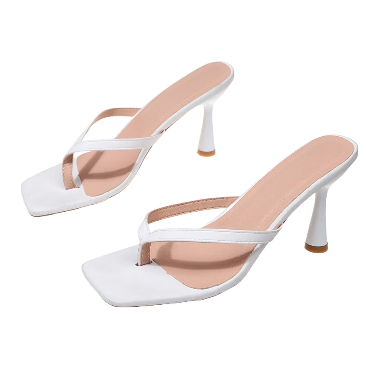 Large Size Women's Thong Sandals with Wine Glass Heel, Minimalist Fashion Square Toe High Heel Slippers