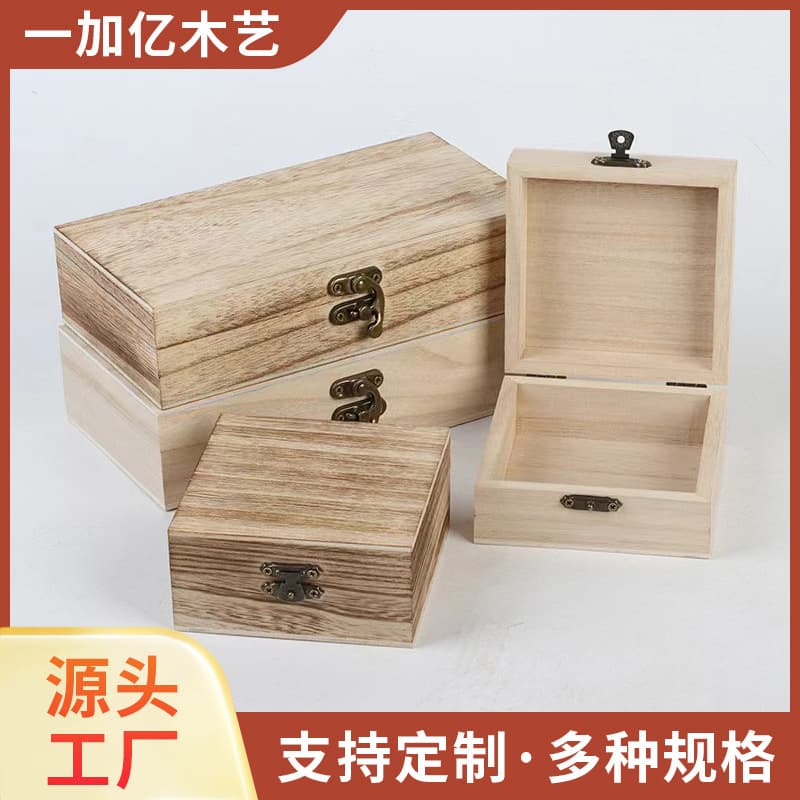 Flip-top Paulownia Wood Box, Retro Wooden Packaging, Rectangular Lockable Gift Box for Tea and Essential Oils