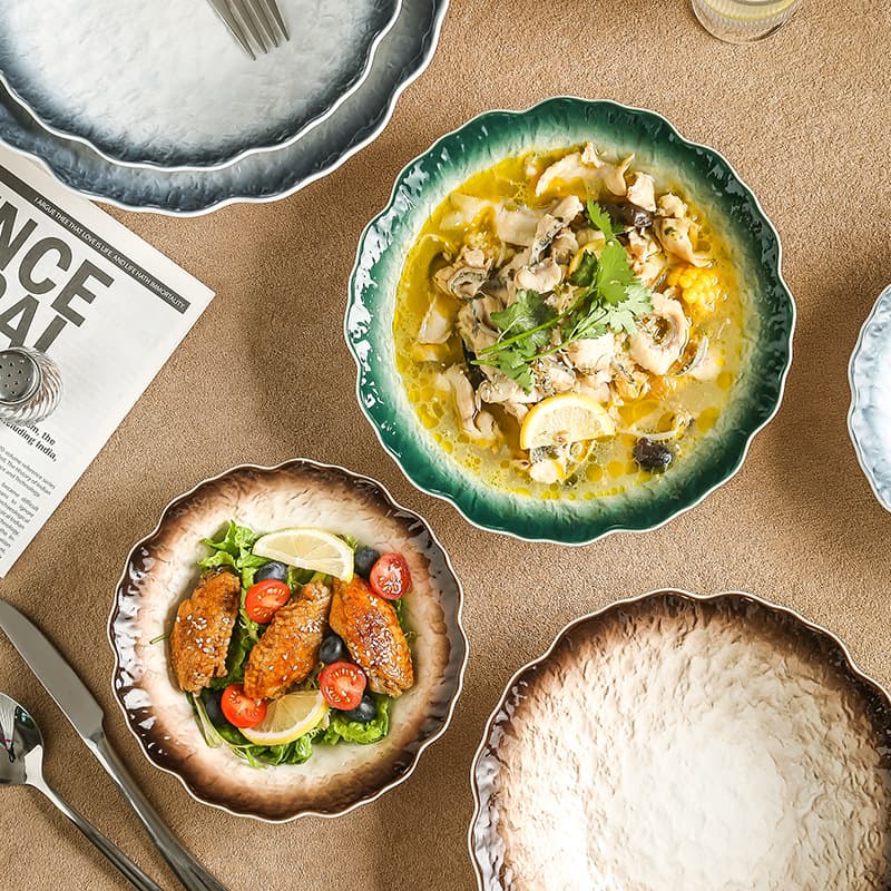 Ins Gradient Stone Pattern Ceramic Bowl, Instant Noodle Bowl, Household and Restaurant Use, Noodle and Rice Bowl, Nordic Bowl, Tableware, Nordic Style