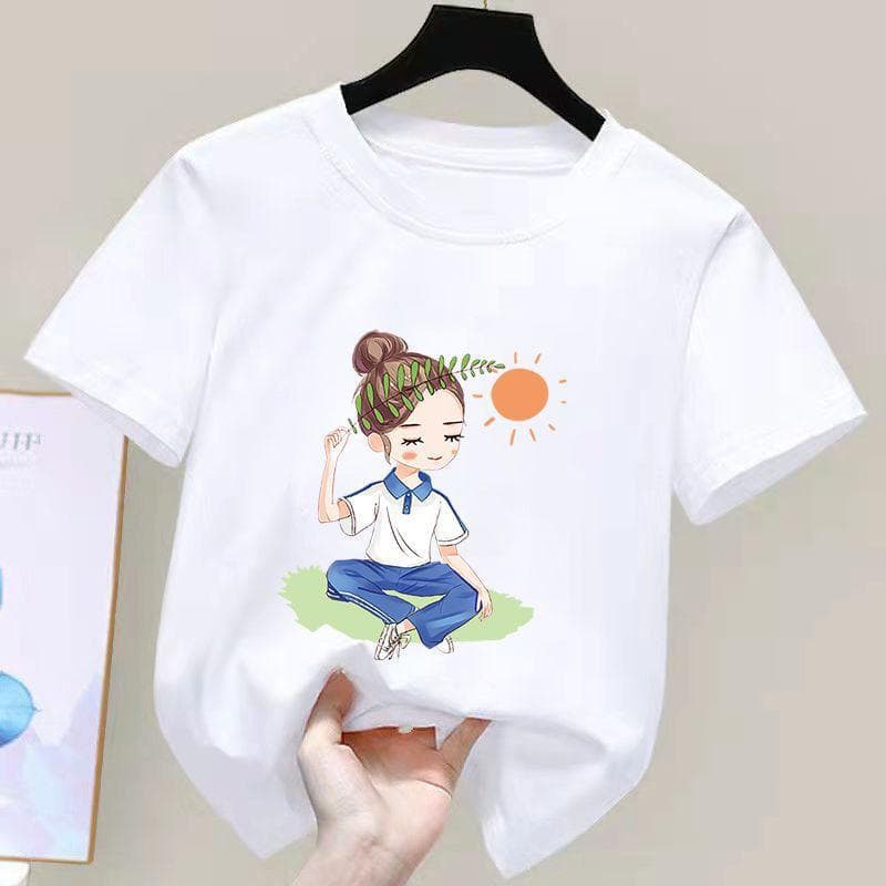 Pure cotton girls' short-sleeved T-shirts for primary school students and children's tops 2026 summer clothes for older children, fashionable and versatile bottoming shirts trend