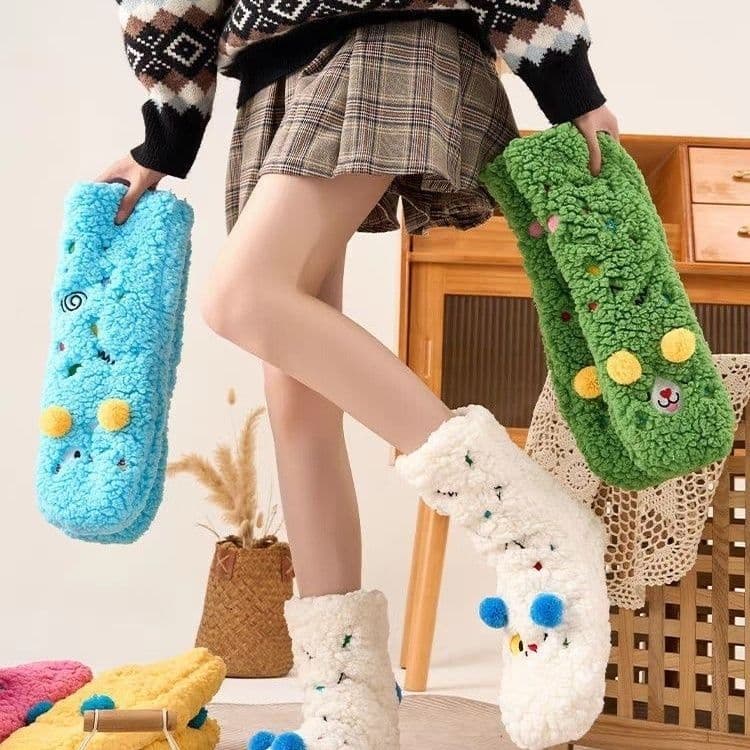 Ultra-Thick Fleece Socks Women Autumn/Winter Cute Mid-Calf Sleep Socks Plush Warm Home Floor Socks Wholesale