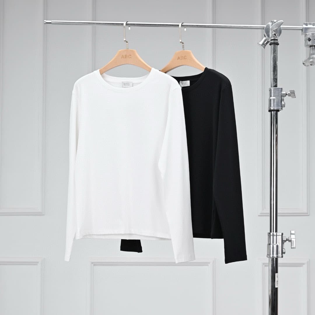 Warren Hailong casual simple round neck layered micro-elastic cotton black and white bottoming long-sleeved T-shirt LST033