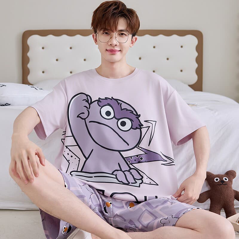 Summer Pajamas for Men Cotton Short Sleeve Thin Style Plus Size Youth Wearable Out Home Suit