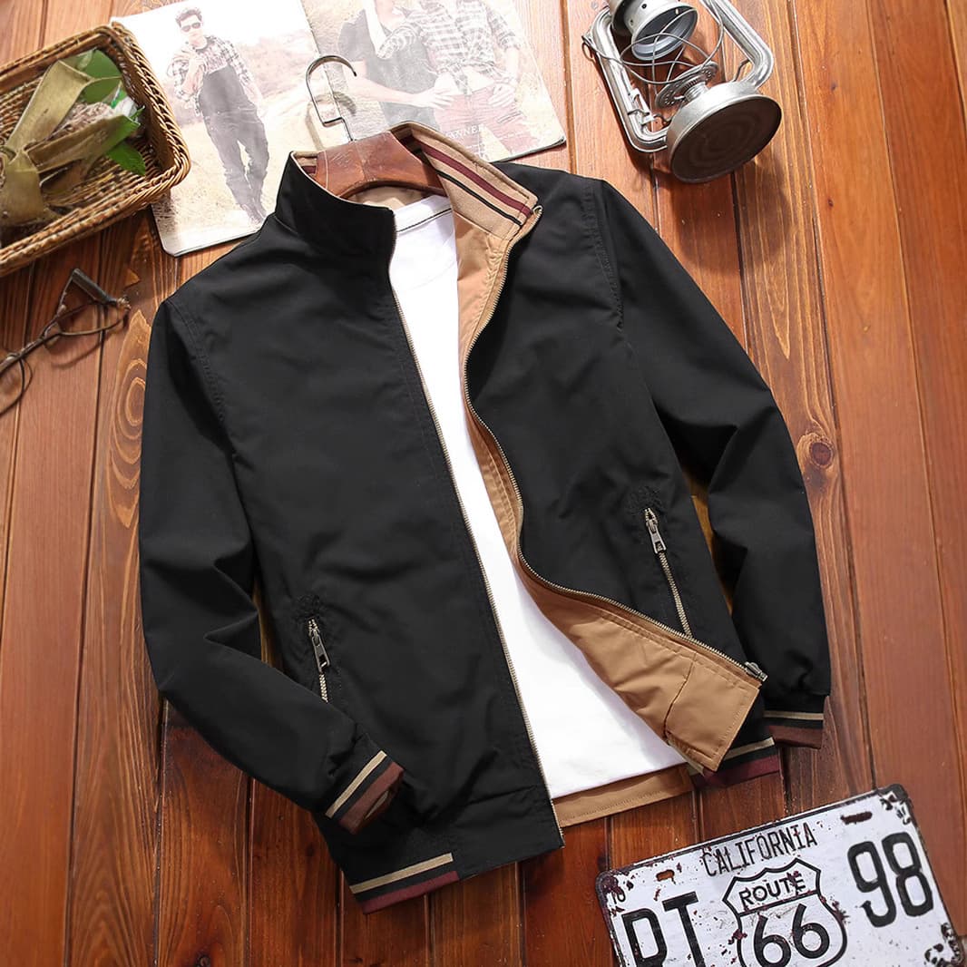Cross-border American size men's sports jacket spring and autumn double-sided stand-up collar jacket casual large size jacket jacket for men