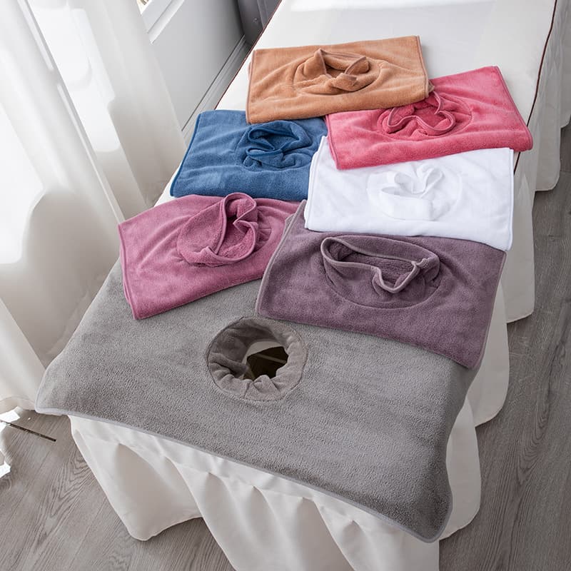Beauty bed towel with holes, specially designed for use on beds, headrests, pillows, massage beds, thick face towels, and skincare products.