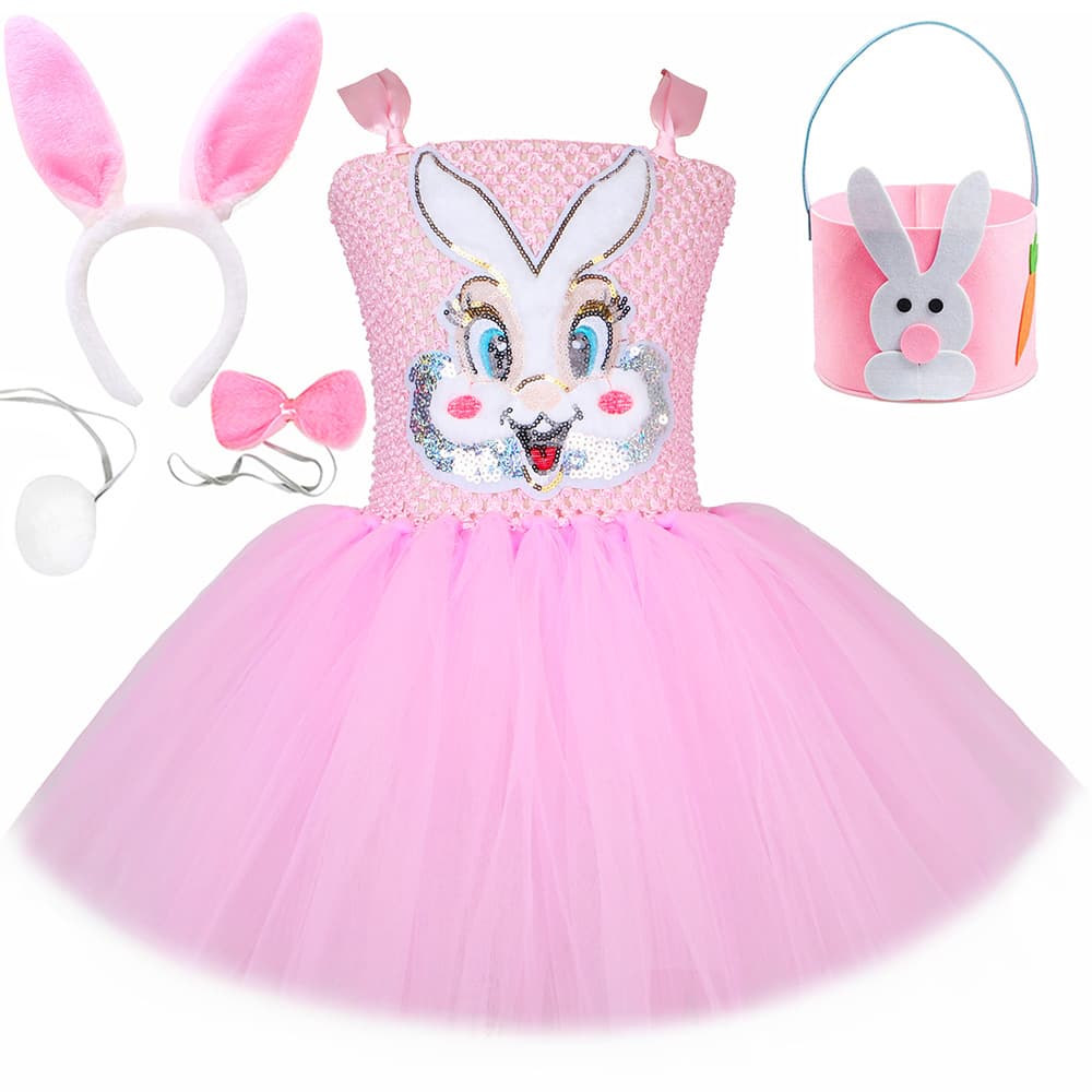 Pink Bunny Dress Children's Tulle Skirt Festival Dress Princess Dress Set for Girls Export Children's Clothing