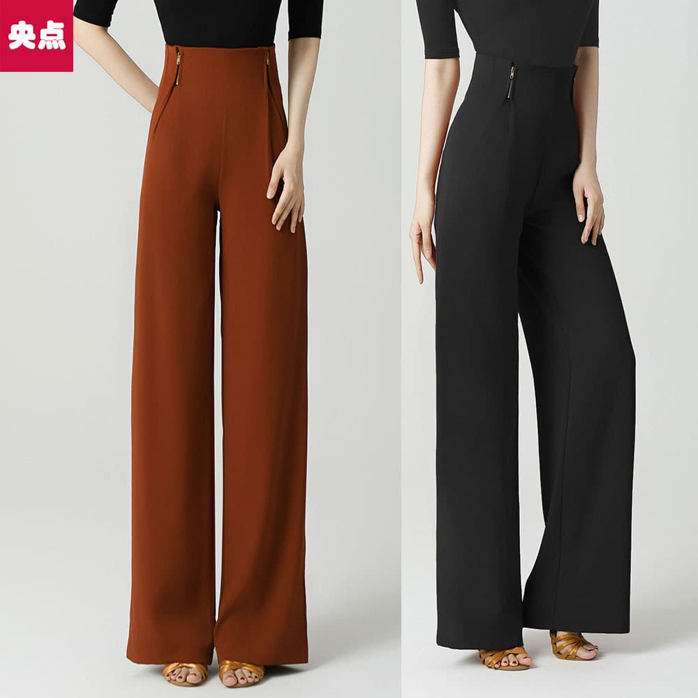 Central Point Latin and Ballroom Dance Professional Adult Women's Dance Pants with Double-Side Zipper Design at the Waist