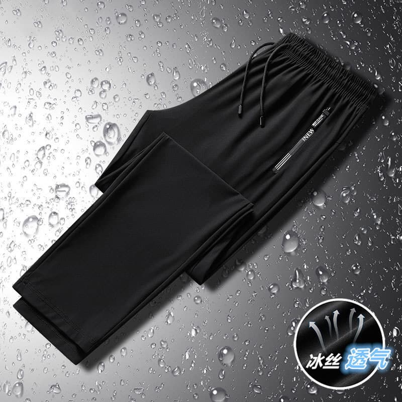 Ice Silk Pants for Men, Summer New Quick-Dry Long Pants, Thin Loose Air Conditioning Pants, Elastic Cuff Plus Size Casual Sports Pants