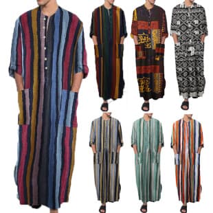 Export Spring/Summer New Clothing Long-Sleeve One-Piece Traditional Style Men's Striped Print Men's Robe