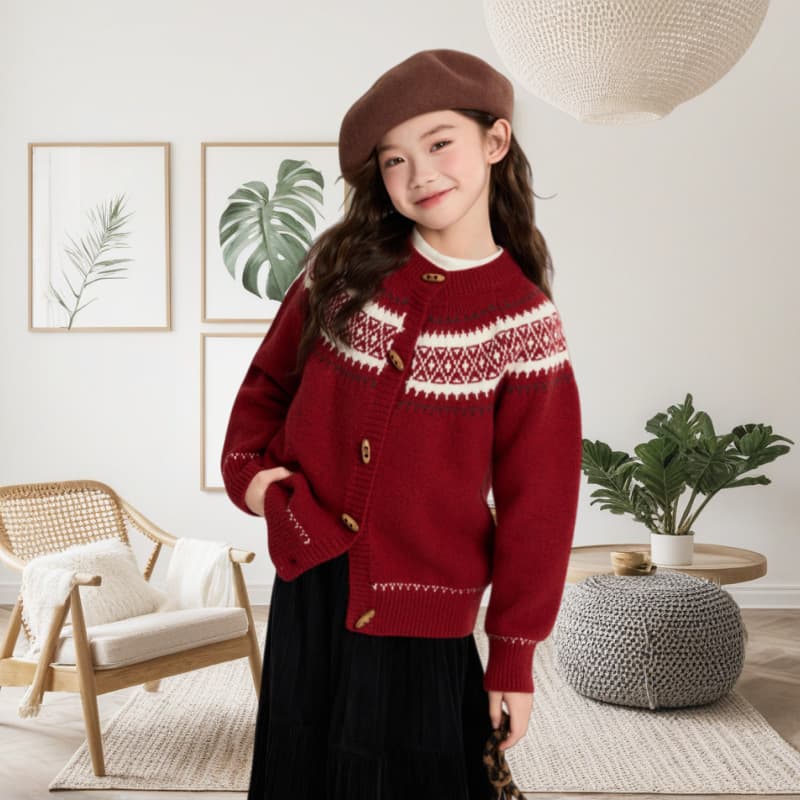 Girls Winter Clothing Trendy Top 2025 Autumn Winter New Children's Vintage Knit Cardigan Coat
