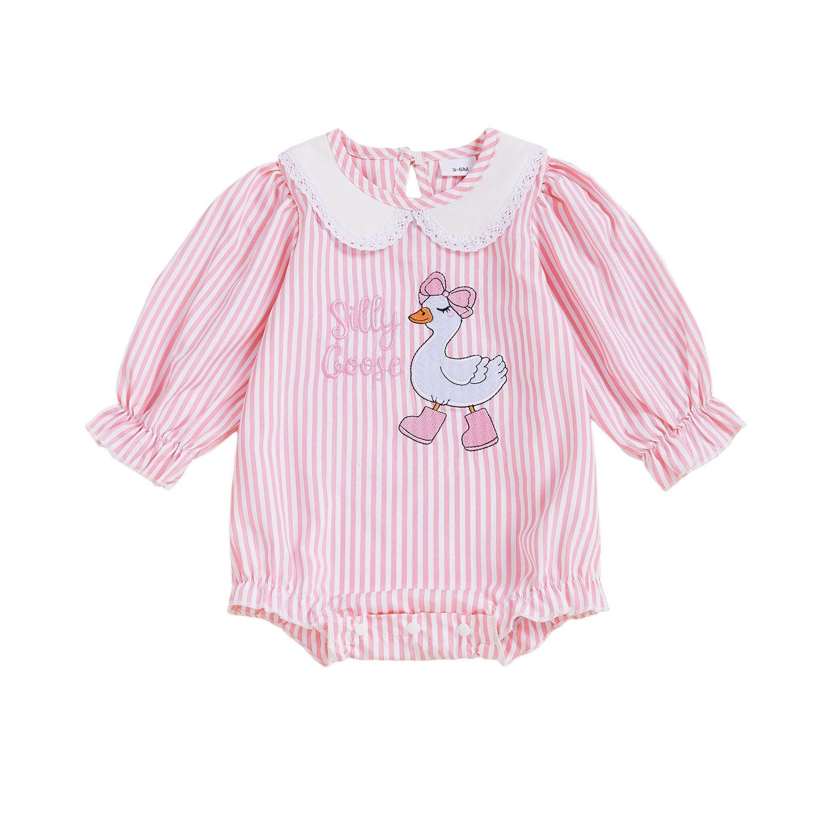 Amazon foreign trade baby girls spring and autumn new product pink striped embroidered doll collar long-sleeved khaki