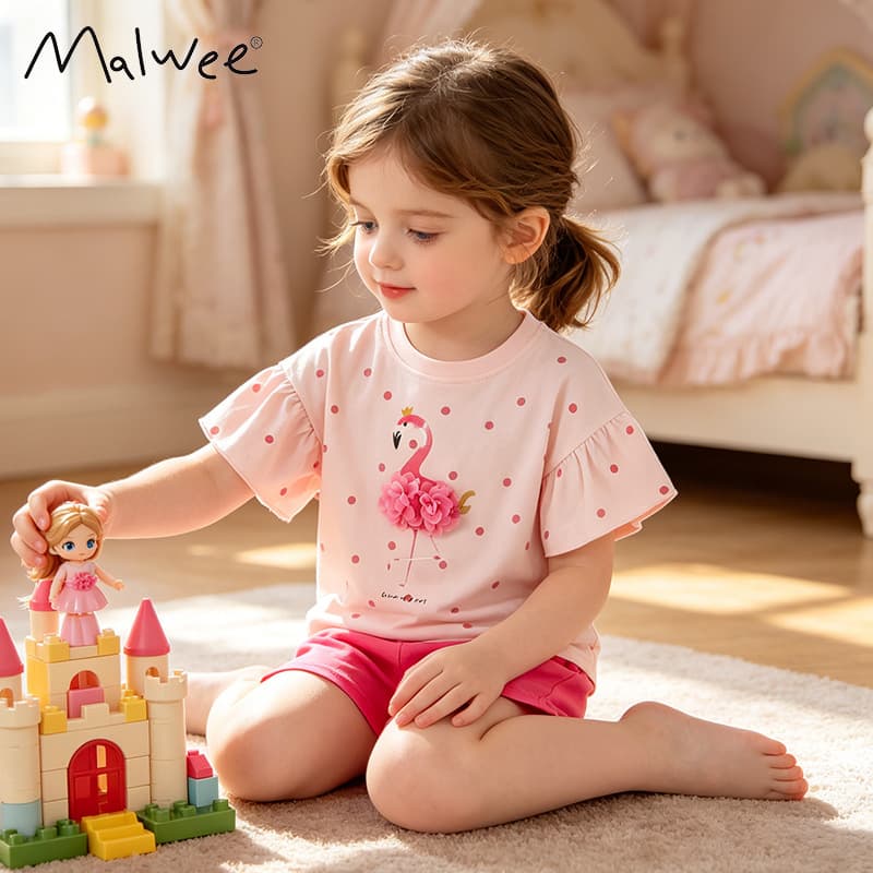 Cross-border Malwee New Children's European-American Style Patchwork Kids Set Breathable Absorbent Comfortable Girls Two-Piece Set