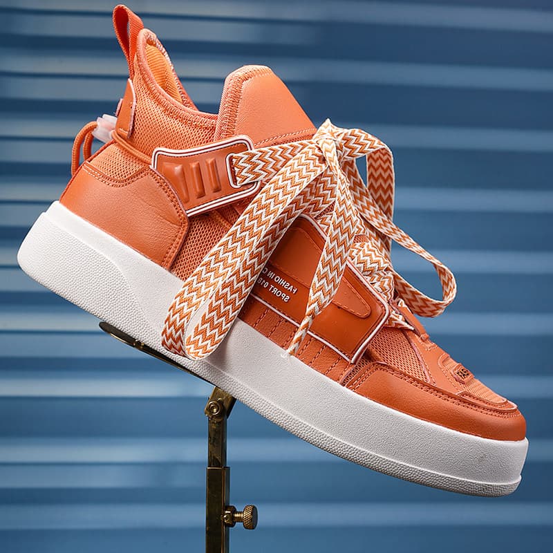 Trendy Men's Shoes Thick Bottom High Top Casual Footwear Breathable Mesh Upper Round Toe Flat Heel Rubber Outsole Comfortable
