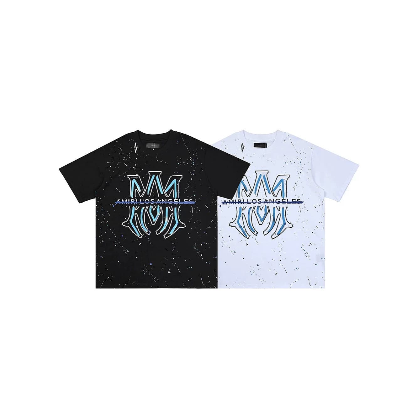 Cross-Border Amiri Splash-Ink Glitter Los Angeles Slogan Heavyweight Casual Short-Sleeve American-Style T-Shirt