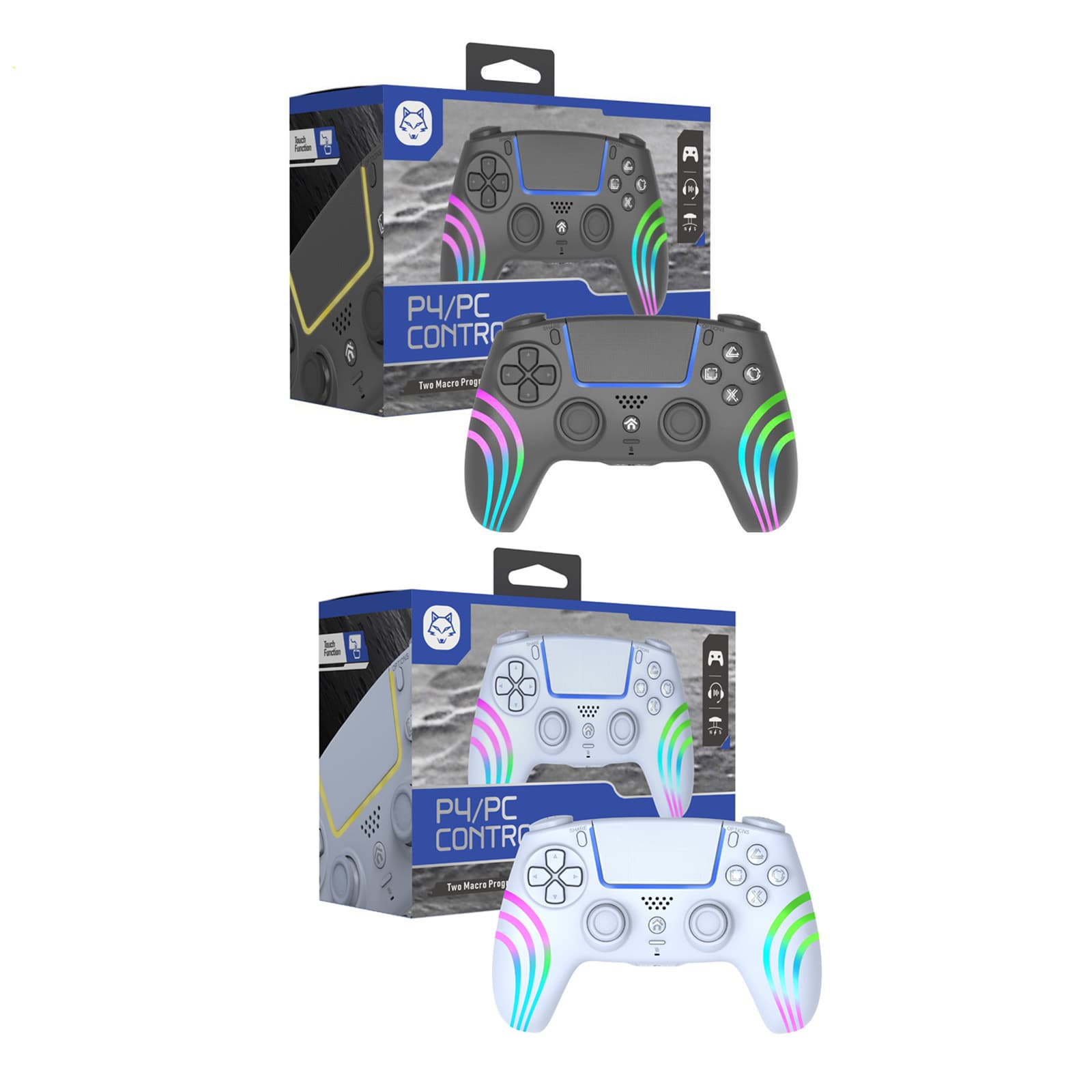 P4 Bluetooth Game Controller with RGB Lights, Dual Hall Effect Touchpad, PC Macro Programming, Vibration, 6-Axis, Turbo, and Wake-up Function
