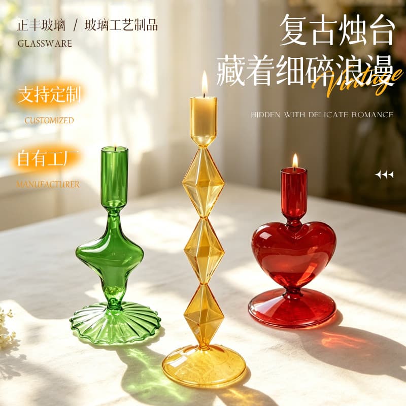 European love high borosilicate glass table lamp shape candlestick striped wedding home creative ornaments glass cover blowing