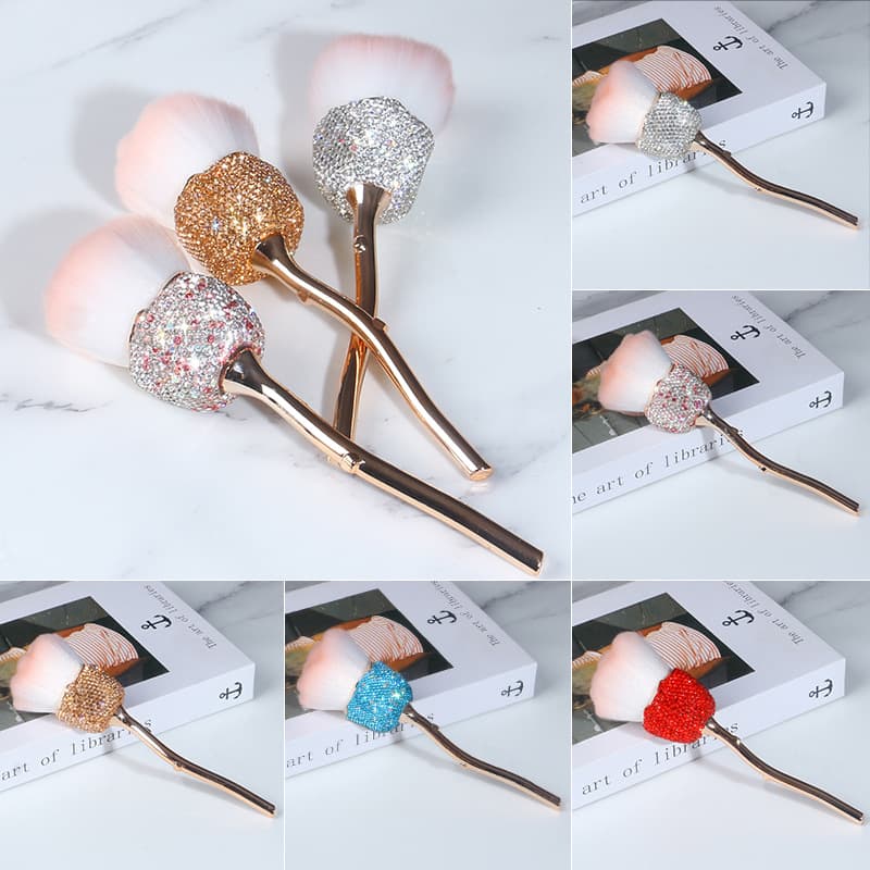 Cross-Border New Product Diamond-Encrusted Rose Flower Powder Brush, Best-Selling Large Makeup Brush, Foundation Blush Brush, Beauty Tool Brush