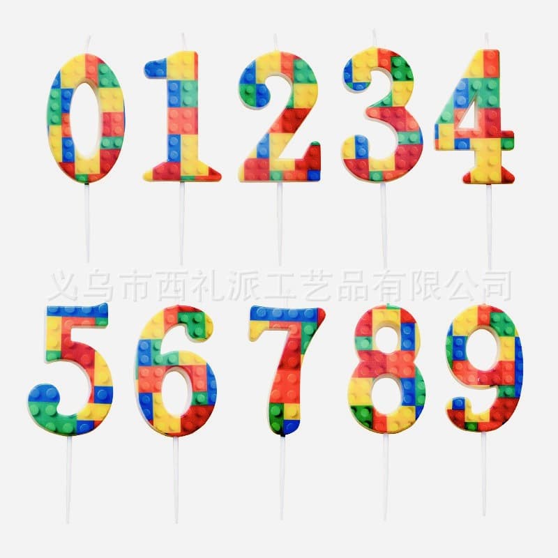 Cross-border Amazon racing building blocks IP plaid striped round polka dot print gold glitter glitter digital birthday candle