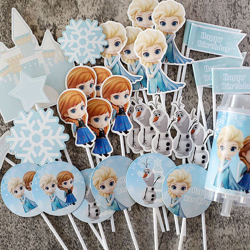 Ice and Snow Princess Elsa Theme Cake Decoration Ornaments Baby Children's Day Girl Birthday Elsa Dessert Table Plug-in