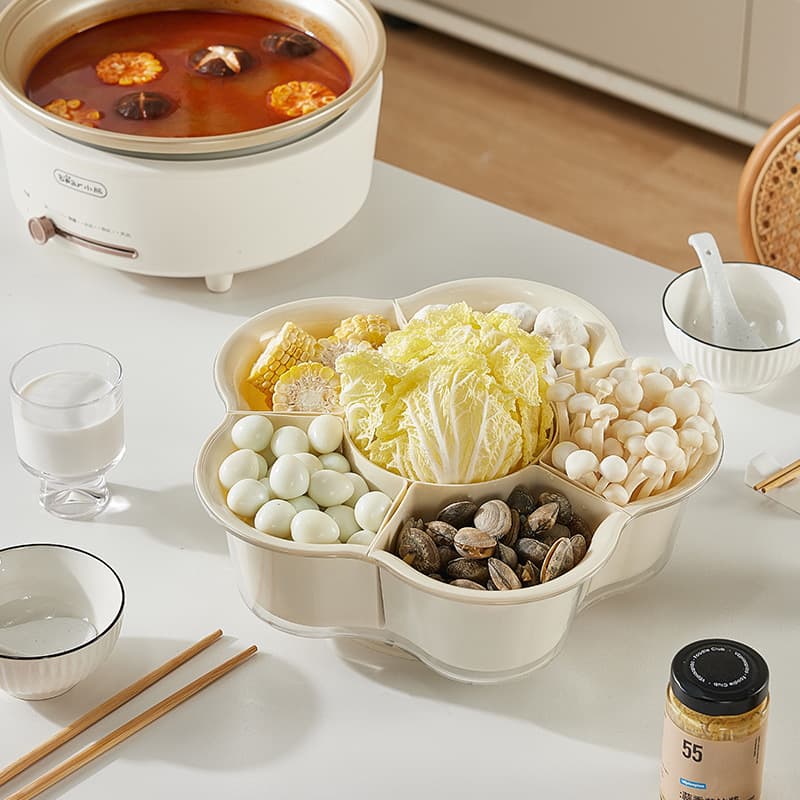 Luxury simple rotating hot pot platter, home double-layer vegetable and fruit compartment washing and prep storage rotating tray