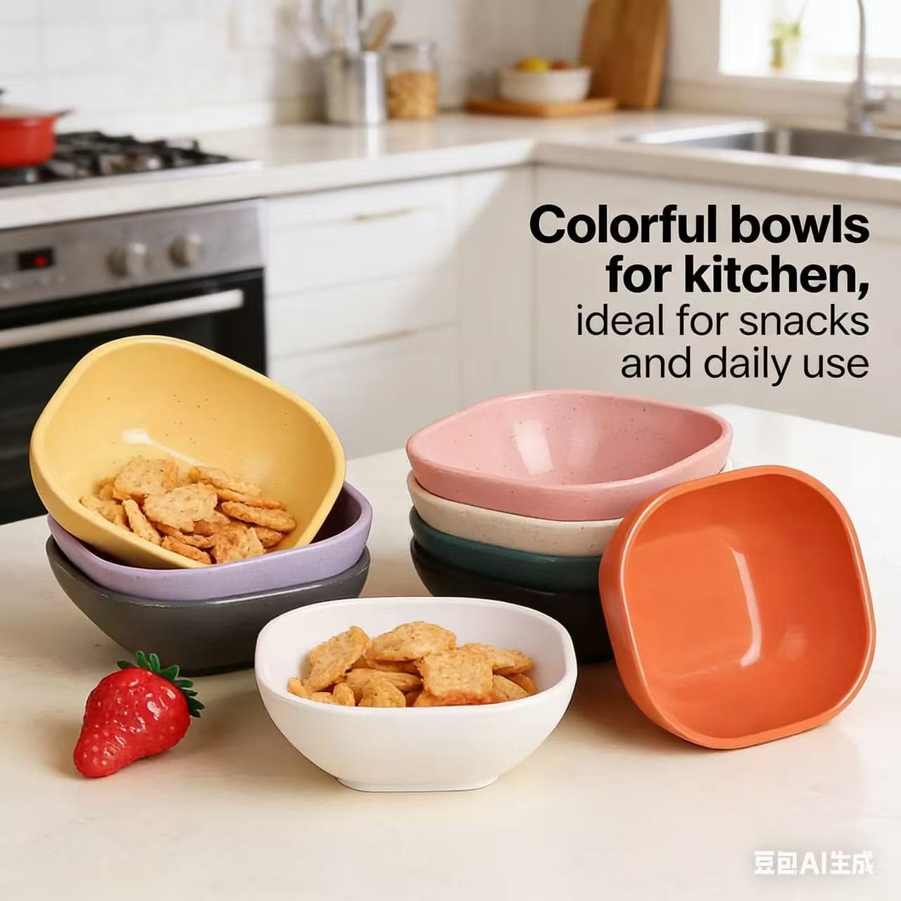 Wheat Square Seasoning Dip Dish for Dumplings, Fries, Oil & Vinegar Sauce, Japanese Appetizer Snack Dish, Dried Fruit Dish