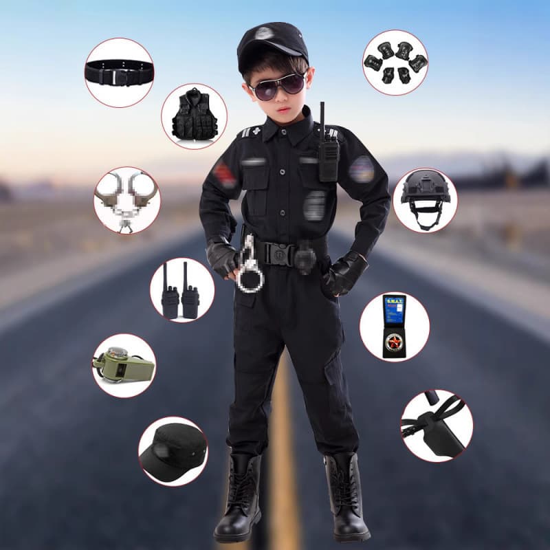Kids Police SWAT Uniform Special Forces Toy Set Military Equipment Performance Costume Boy Traffic Police Performance Police Officer Uniform
