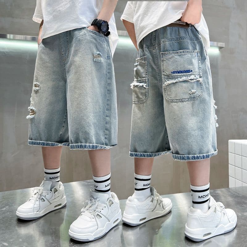 Boys Ripped Denim Shorts 5-Inch Summer New Trendy Casual