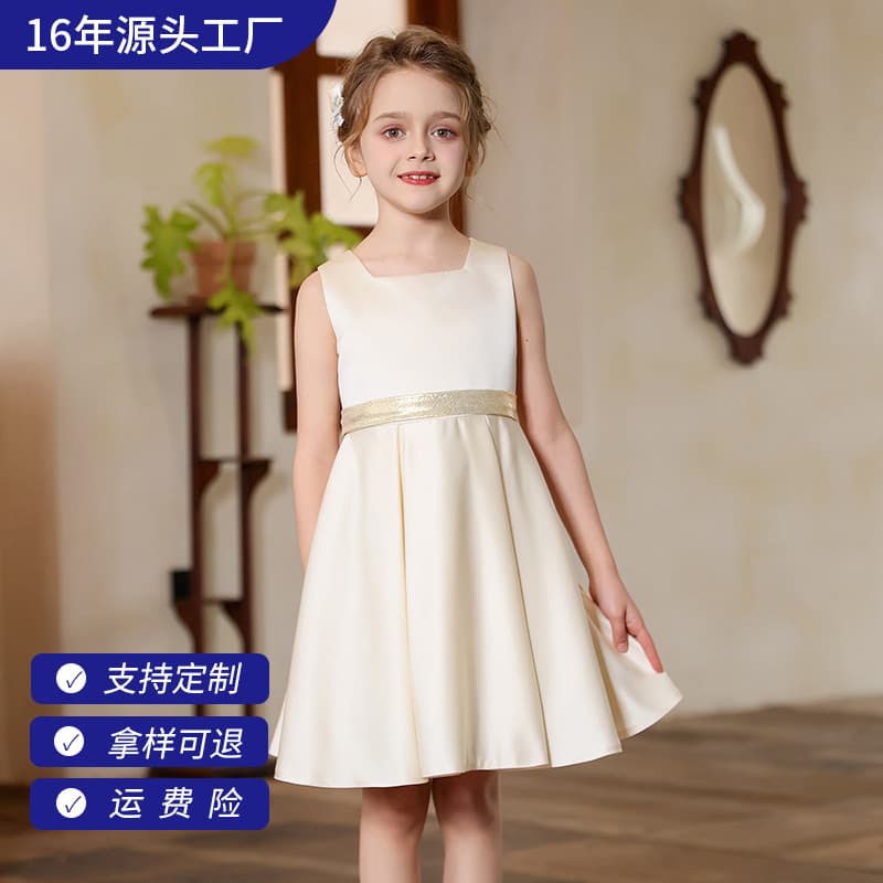 New Children's Formal Dress, Elegant Princess Dress Sleeveless Gown for Piano Performance, Hosting, Catwalk, and Birthday Party