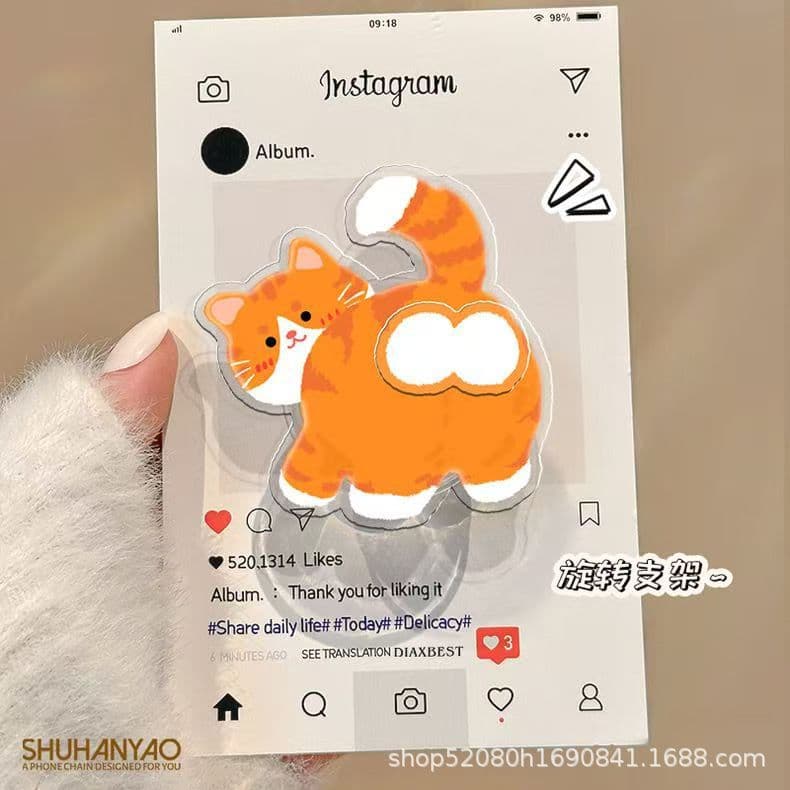 Air Cushion Stand Fun Cat Phone Holder, Rotating Egg Prank Cartoon New Ring Back Adhesive Binge-Watching Gadget