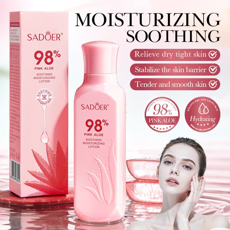 All-English Label Lotion Sadoer Pink Aloe Soothing Moisturizing Lotion Moisturizing and Hydrating Water Emulsion Cross-Border Foreign Trade Wholesale