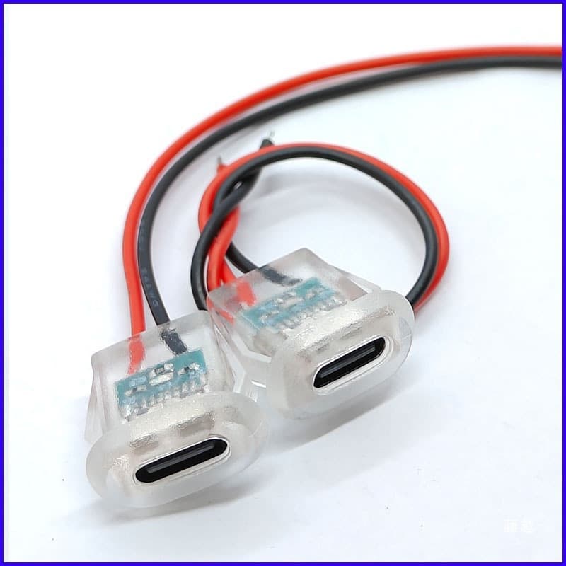 Type-C 2P Injection Molded Straight Press Female Socket Transparent Green Light Desk Lamp Oval Charging Port USB-C Connector Socket