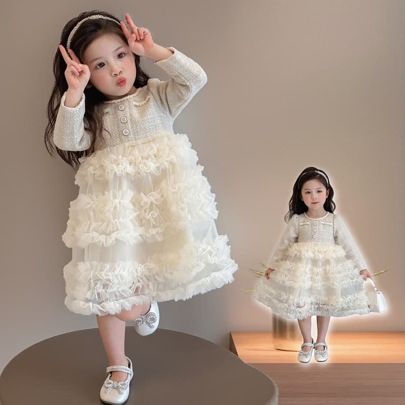 2026 Girls' Autumn and Winter New Long-sleeved Performance Dresses Sweet Princess Skirt Puff Skirt Children's Little Fragrant Style Cake Skirt