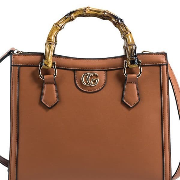 G 2025 Spring New Genuine Leather Bamboo Handle Women's Handbag Small Square Bag Vintage Versatile Shoulder Crossbody Bag Cross-border