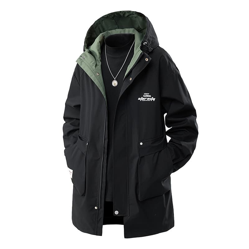 Men's 2024 Spring/Autumn Loose Mid-Length Hooded Trendy Top Versatile Plus Size Jacket Youth Casual Windbreaker