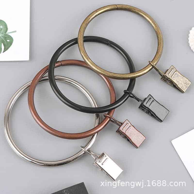 Curtain opening ring with stainless steel clip, metal curtain ring, adjustable hook, Roman ring, shower curtain ring accessory