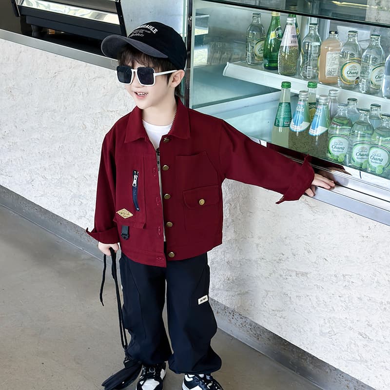 Boys Red Coat Spring and Fall 2026 New Baby Korean Style Handsome Spring Jacket Fashionable Top Outerwear