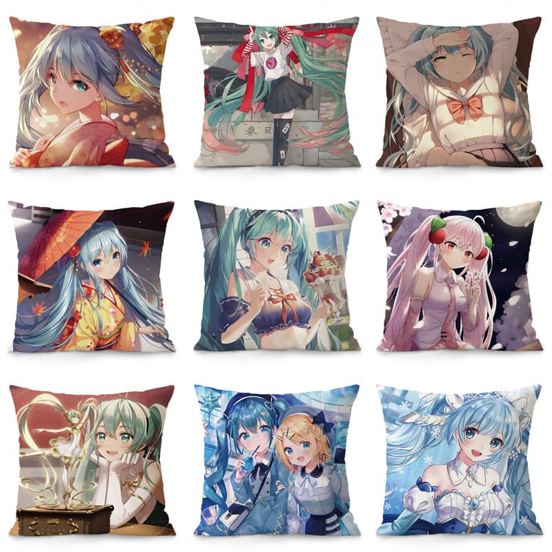 Hatsune Miku Square Throw Pillow Customizable Anime Cartoon Student Gift Living Room Nap Cushion