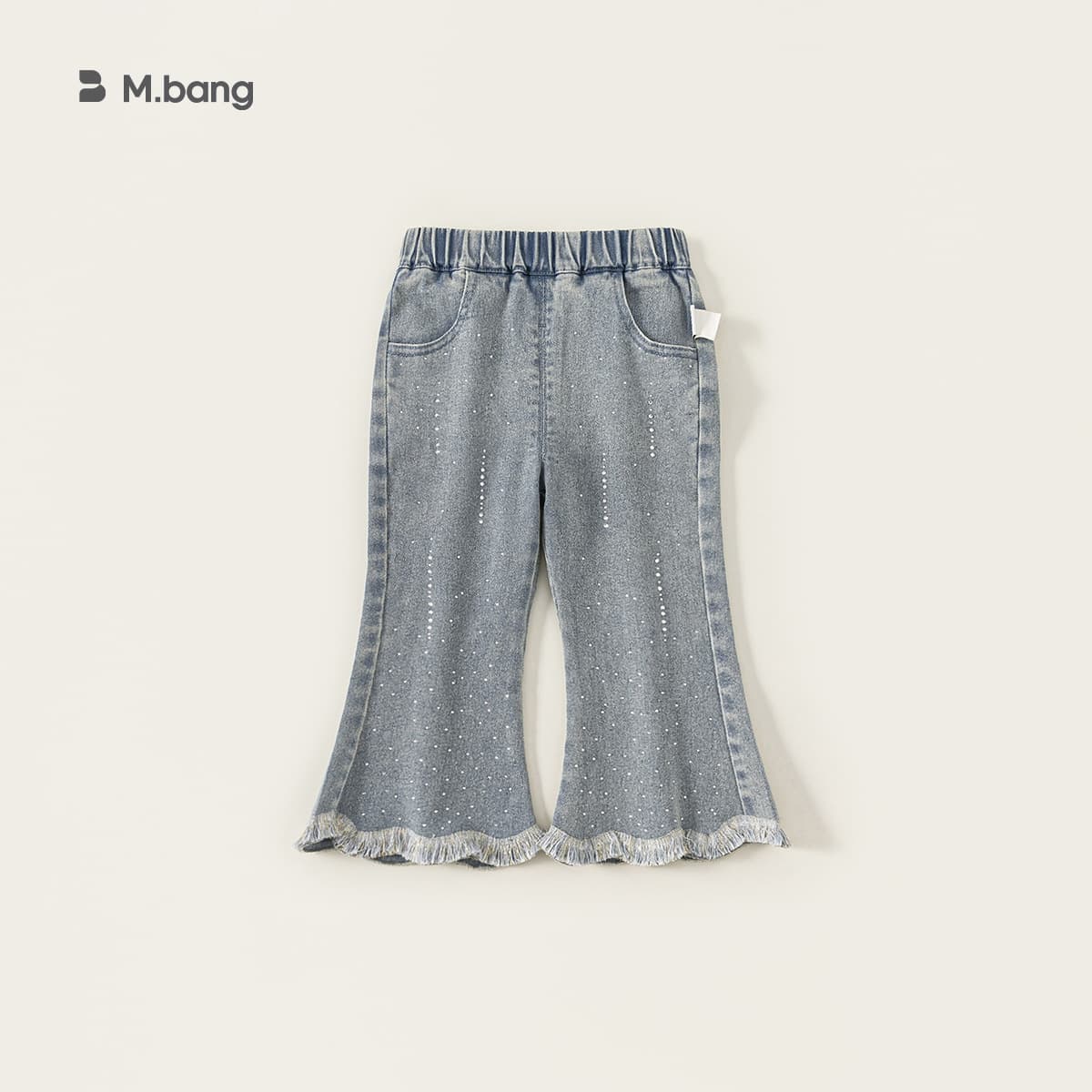 Bangxuan Children's Clothing Girls Flared Pants Spring Autumn New Solid Color Stylish Kids Jeans with Rhinestone Fringe Toddler Pants
