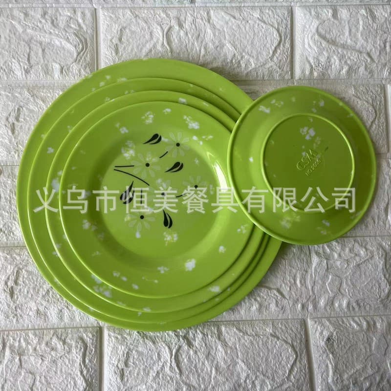 Melamine Plate Decal Round Plastic Flat Plate Imitation Porcelain Tableware Commercial Buffet Plate Stir-Fry Plate Bone Dish