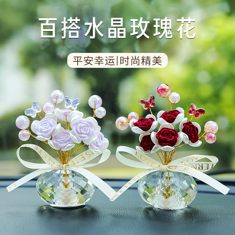 New Crystal Rose Lucky Fruit Car Ornament with Interior Decoration Creative Potted Plant Car Ornament Wholesale