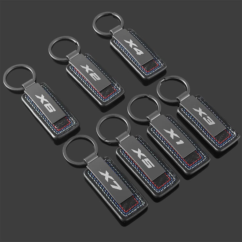 BMW X1 X2 X3 X4 X5 X6 X7 Genuine Leather Carbon Fiber Car Emblem Metal Keychain Pendant